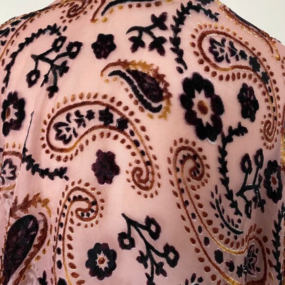 Japna Velvet Burnout Floral Paisley Cape Shawl Tassel Fringe Kimono Boho Chic M - Picture 7 of 9